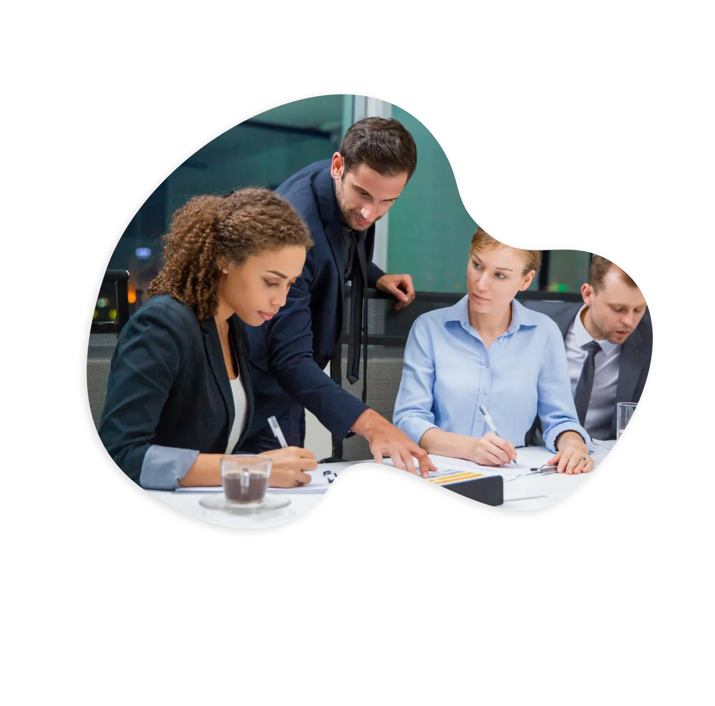 A sales team in a training session