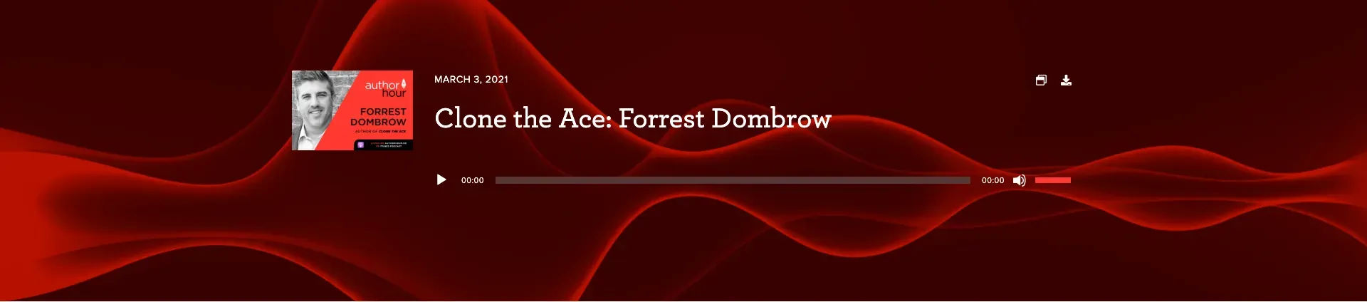Author Hour episode page for Clone the Ace